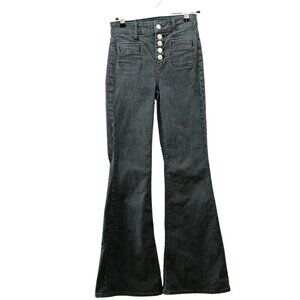 American Eagle Super Hi Rise Flare Corduroy Pants Womens 000 Gray Stretch Button